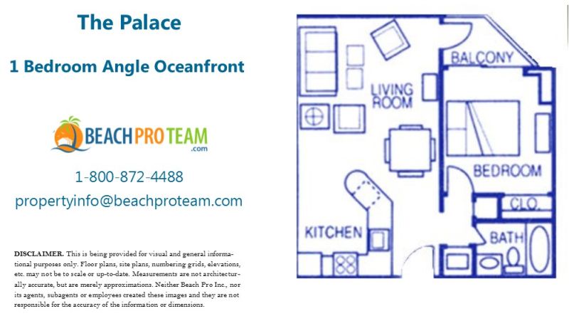 The Palace Floor Plan B - 1 Bedroom Angle Oceanfront